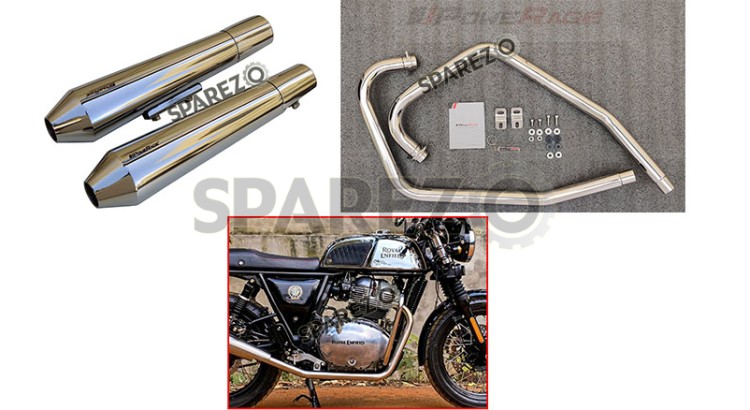 Royal Enfield GT and Interceptor 650cc SS LH-RH Exhaust Header Pipe with Silencer Polished - SPAREZO